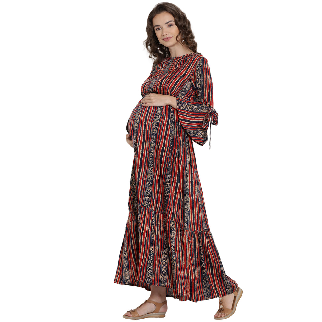 Red Maternity and Nursing Maxi Dress