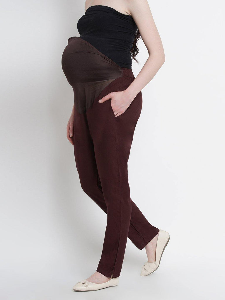 Brown Maternity High waisted Pants and Nursing Loungewear