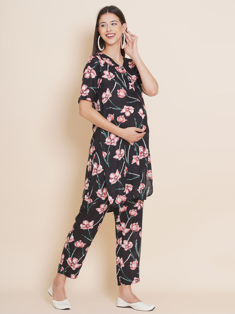 Black Maternity Kurta with Palazzo