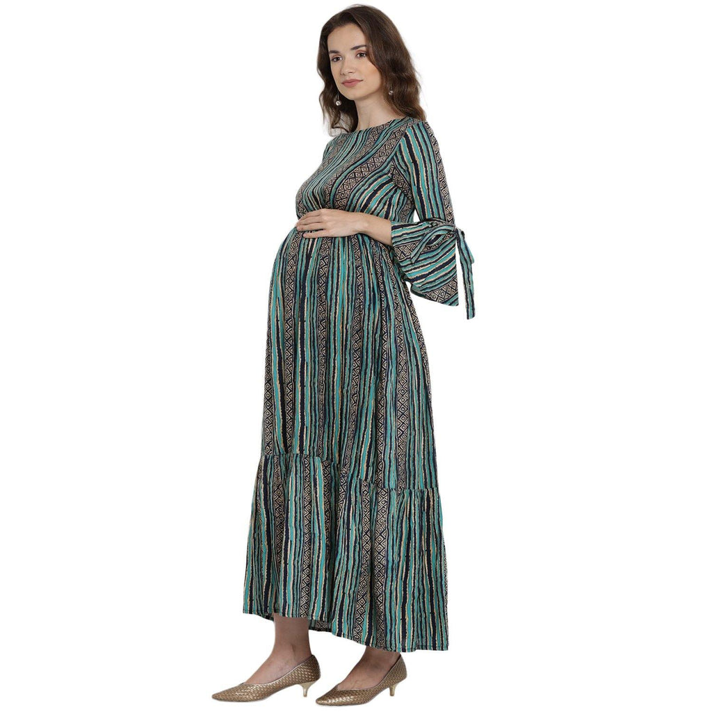 Green Maternity and Nursing Maxi Dress