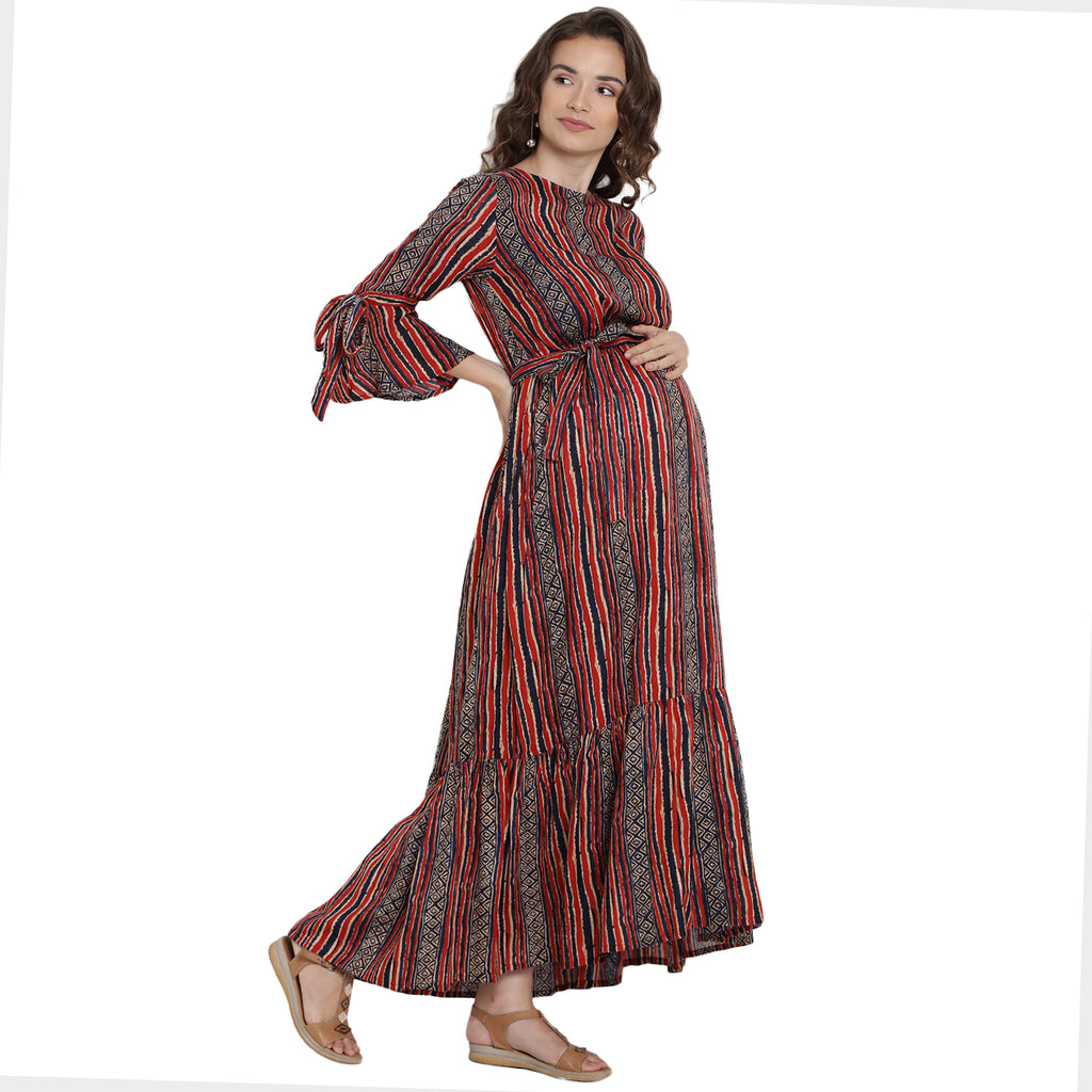 Red Maternity and Nursing Maxi Dress