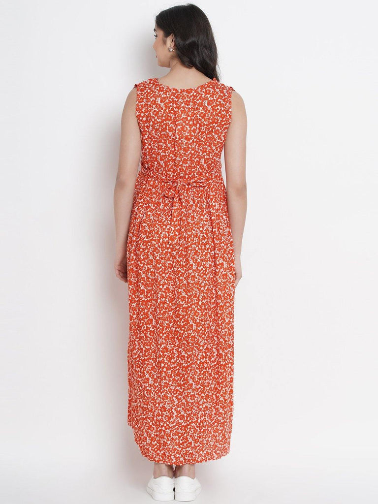Mine4Nine Women's Orange A Line Rayon Maternity Dress.