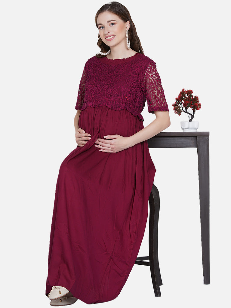 Women's Wine Maxi Rayon Maternity Dress