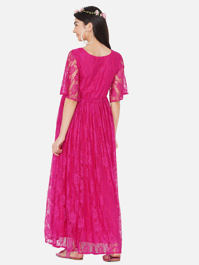 womens maternity solid maroon color maxi baby shower dress