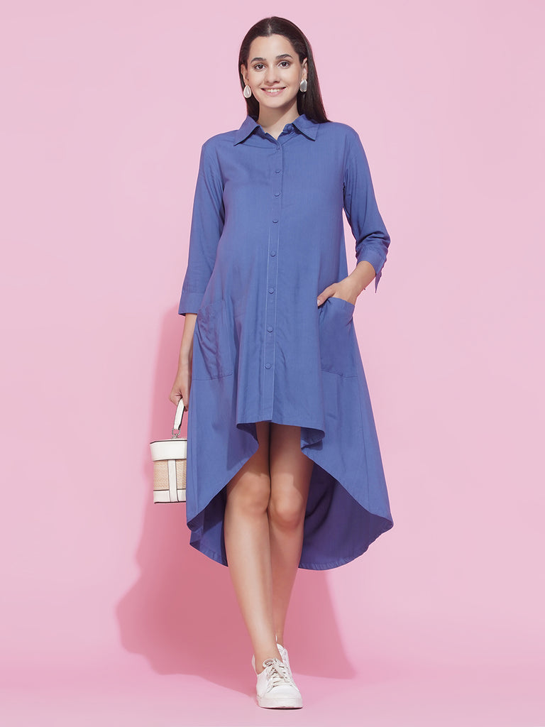 Blue Maternity and Nursing Midi Dress
