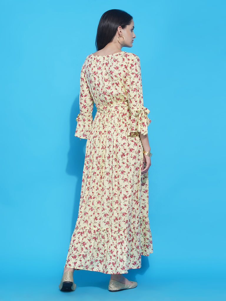 Women's Yellow Floral Maxi Rayon Maternity and Nursing Dress