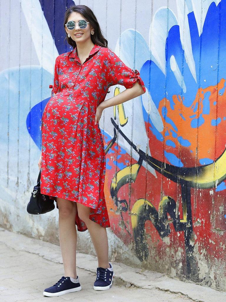 Red Maternity and Nursing Dress