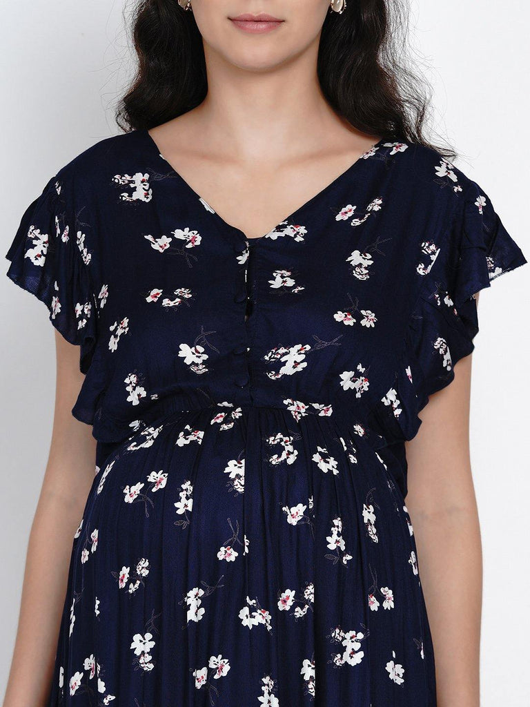 Navy Blue A-line Maternity Dress 