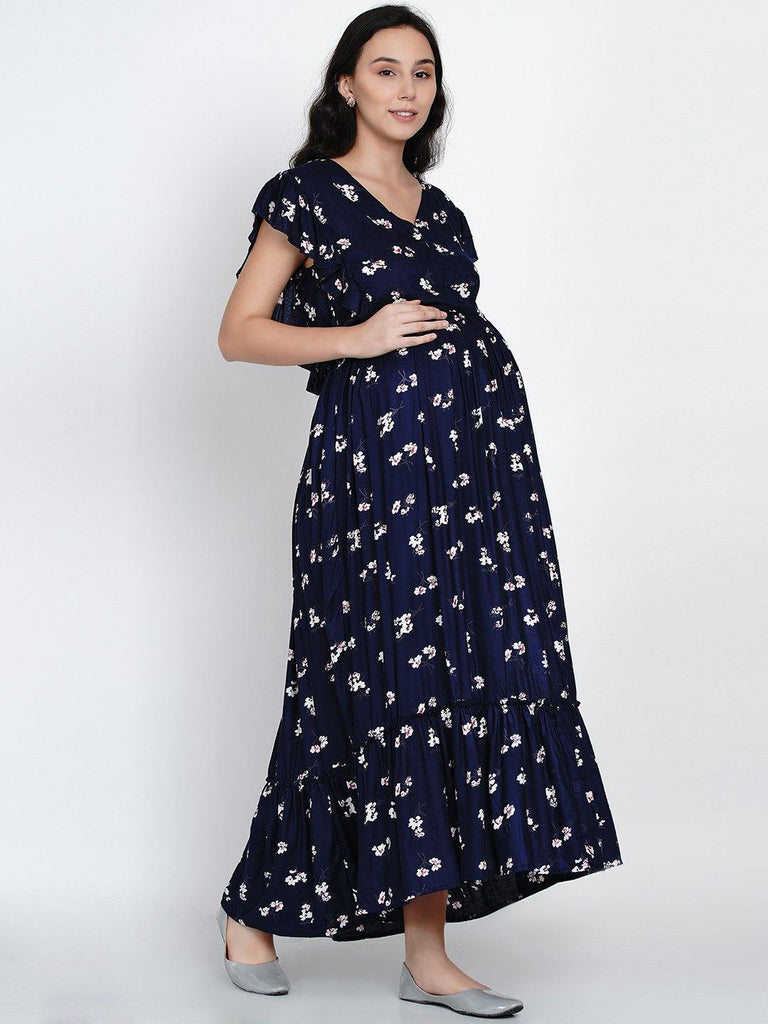 Navy Blue A-line Maternity Dress 