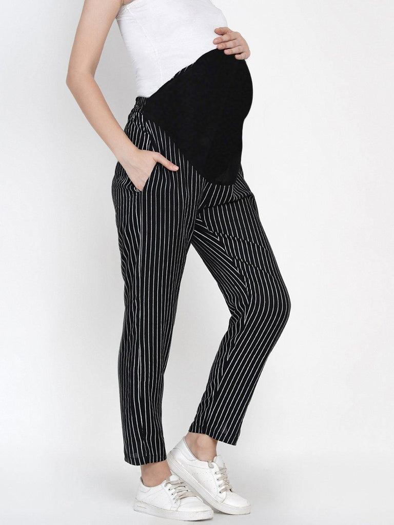 Mine4Nine Women's Black Straight Rayon Maternity Trousers.