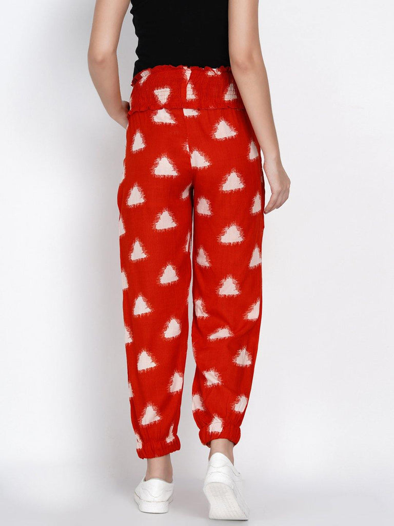 Mine4Nine Women's Red Rayon Casual Maternity Trousers.