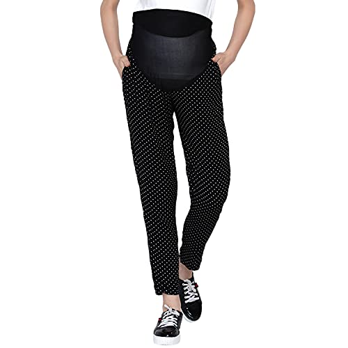 Side Knot by mine4nine Women's Maternity Black Sustainable Rayon Polka Dot Print Maternity Trouser